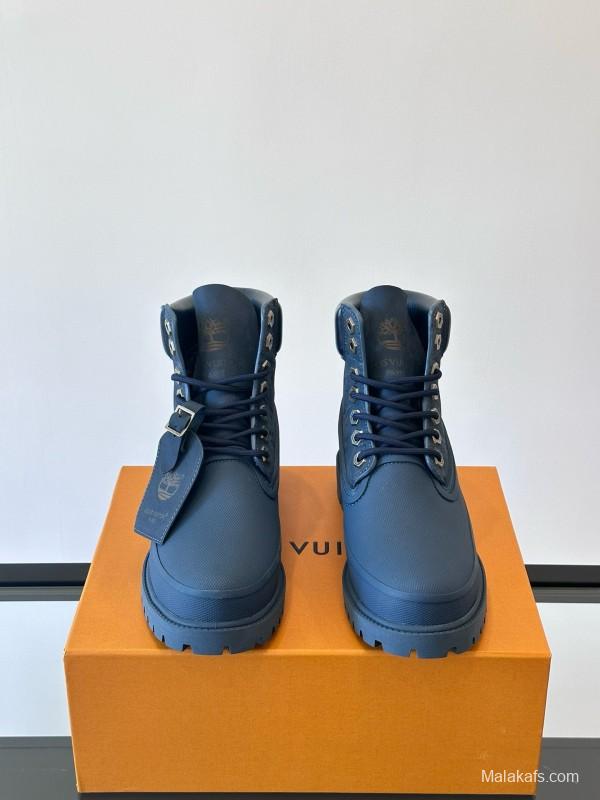 2024 Men Louis Vuitton Blue Leather Ankle Boots MJ00390