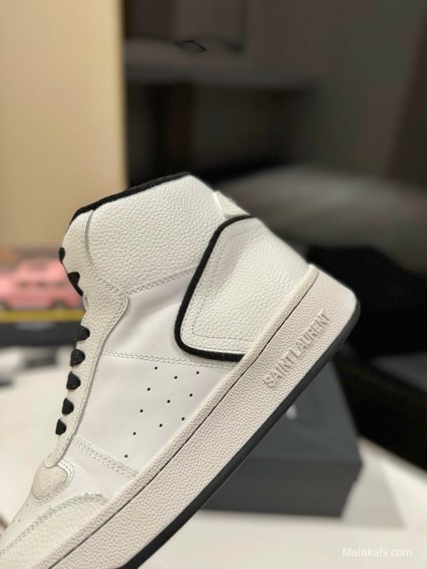2024 Unisex Yves Saint Laurent White Black Leather Casual Sneakers Perforated MJ00390