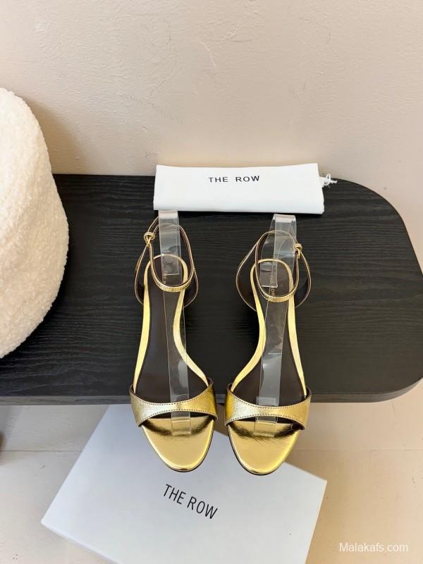 2025 Women The Row Gold Leather Sandals