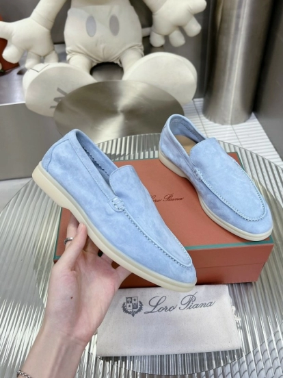 2025 Women LP Light Blue Suede Loafers LY00260