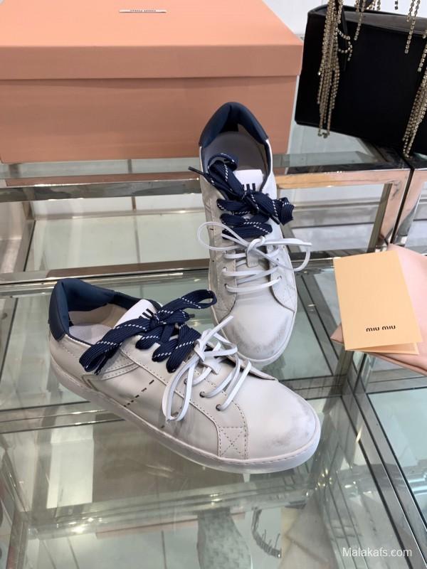 2025 Women Miu Miu White Leather Sneakers LY00290