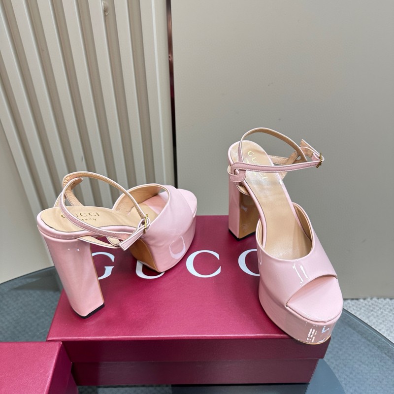 2024 Women Gucci Pink Leather Platform Sandals MJ00340