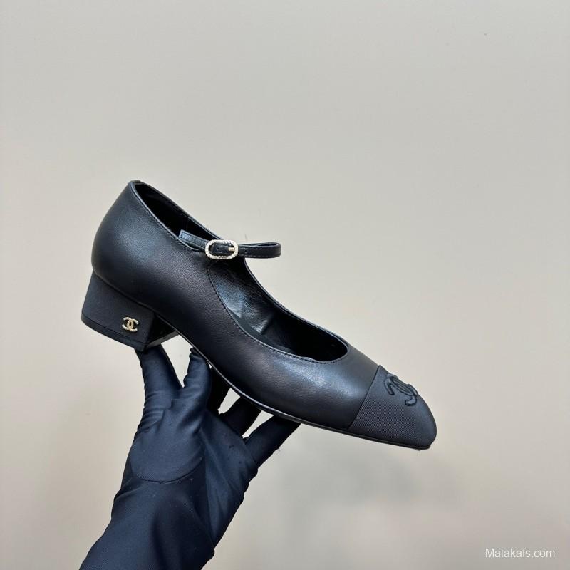 2025 Women Chanel Black Lambskin Mary Jane Shoes KFY00290