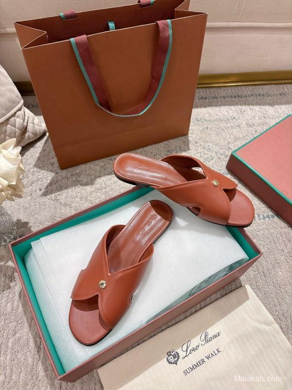 2025 Slippers LP Brown Leather Slippers LY00270