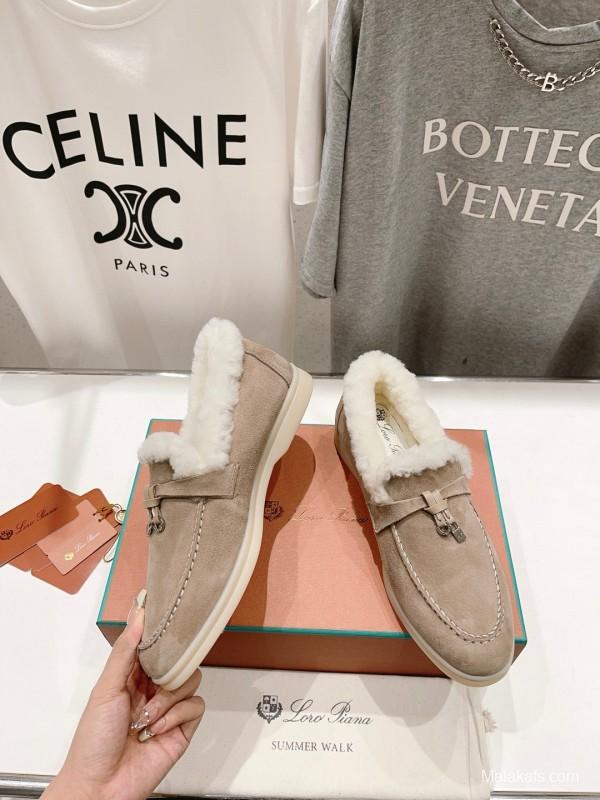 2024 Unisex LP Beige Suede Shearling Loafers MJ00300