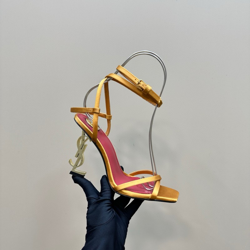 2025 Women Yves Saint Laurent Yellow Pink Leather High Heel Sandals MJ00290