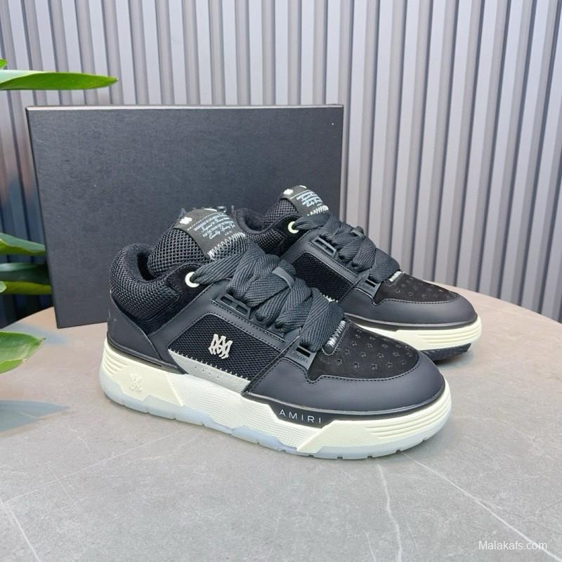 2024 Unisex Amiri Black Mesh Leather Sneakers MJ00360