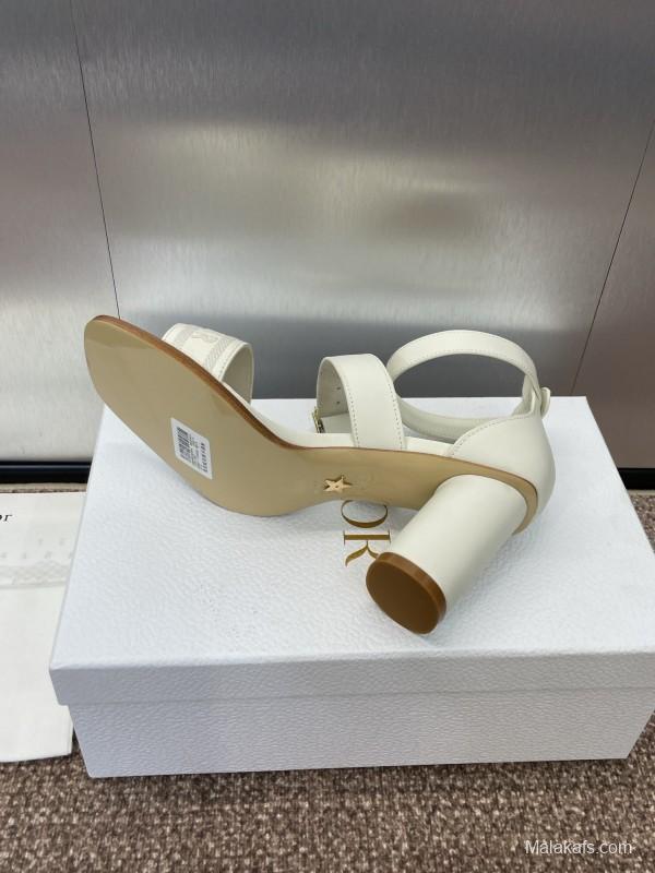 2025 Women Dior White Calfskin Leather Sandals Ankle Strap