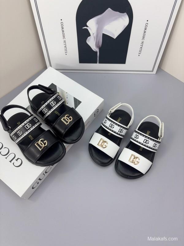 2025 Kids Dolce & Gabbana Black White Leather Sandals