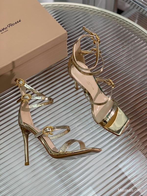 2025 Women Gianvito Rossi Gold Leather High Heel Sandals