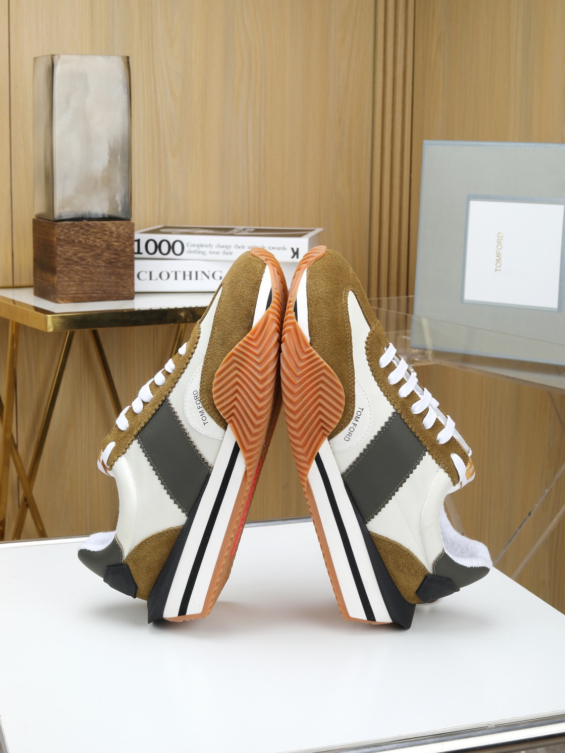 2025 Unisex TOM FORD White Black Brown Leather Suede Sneakers LY00360(LY00370)