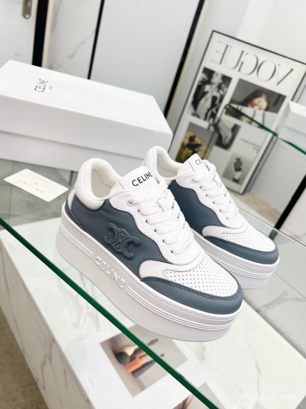 2025 Unisex CELINE White Grey Leather Sneakers