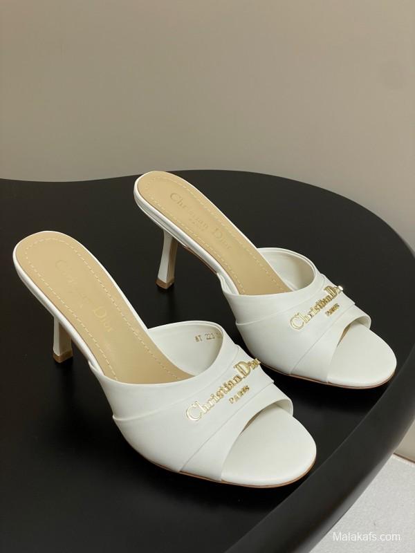 2025 Women Dior White Leather Mule Gold Hardware Slide