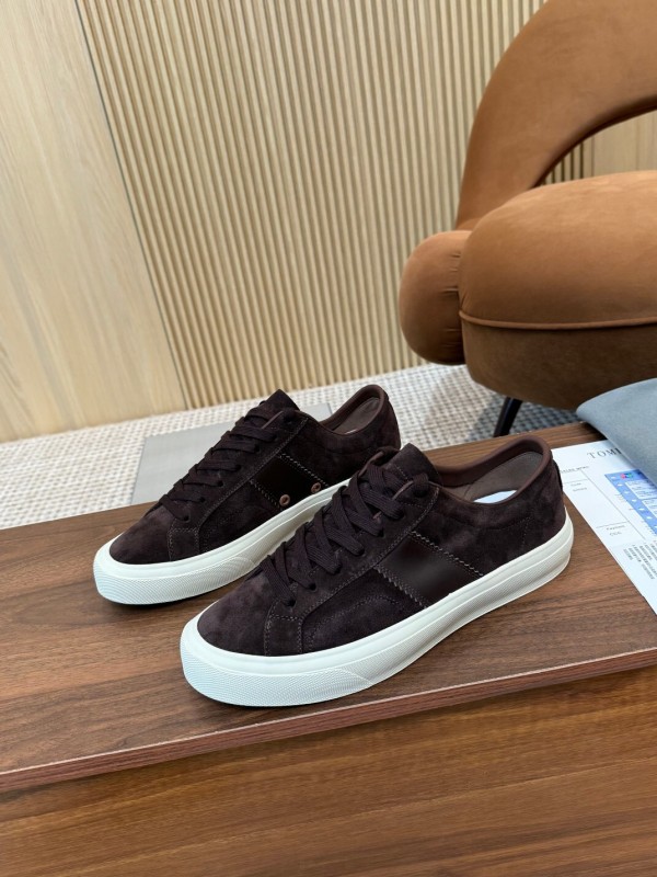 2025 Men TOM FORD Dark Brown Black Suede Leather Sneakers LY00360