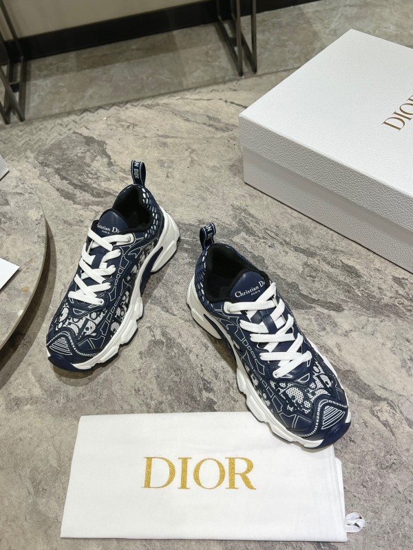 2025 Women Dior Navy White Fabric Sneakers