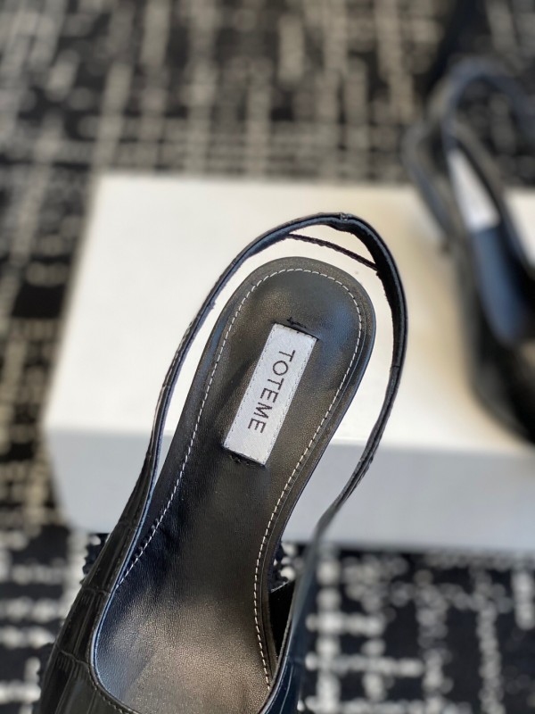 2025 Women Toteme Black Leather Slingback Pointed Toe KFY00290