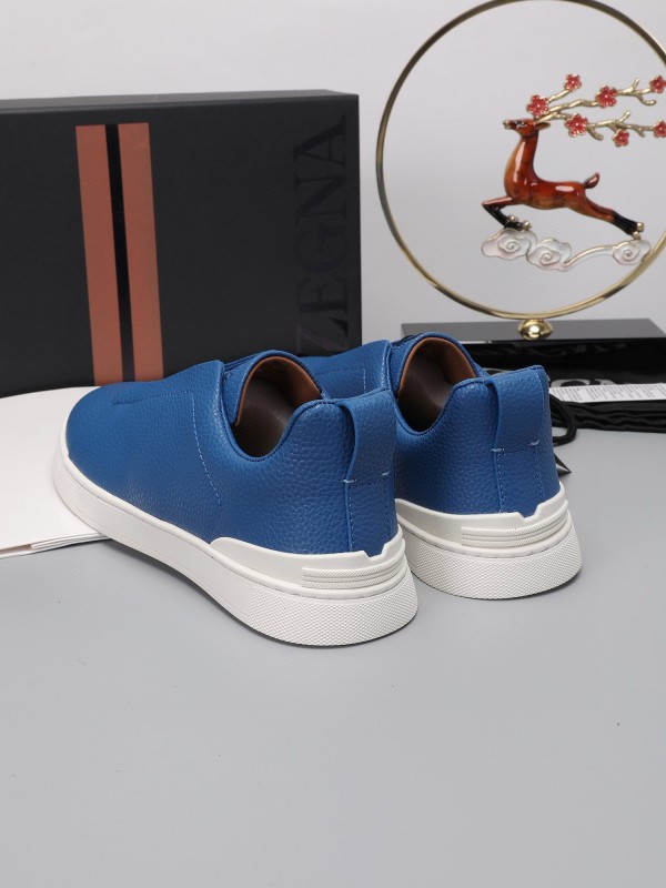2024 Men Ermenegildo Zegna Blue Leather Low Top Sneakers MJ00240