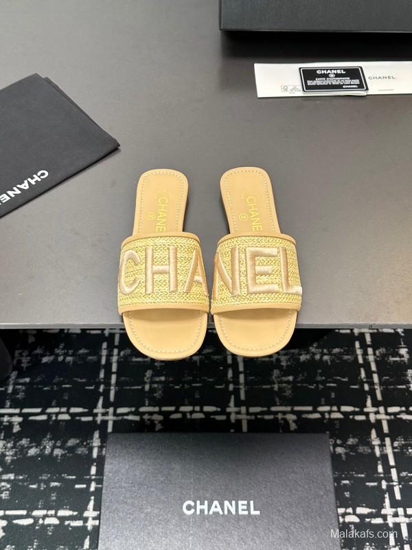 2025 Women Chanel Beige Fabric Sandals