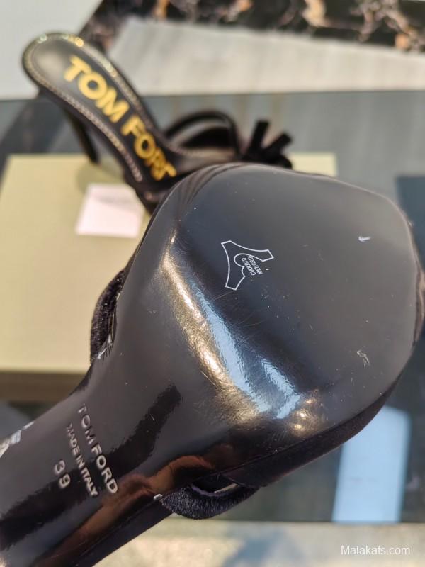 2025 Women TOM FORD Black Velvet High Heel Backless Sandals KFY00290