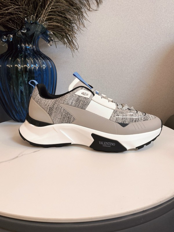 2024 Unisex Valentino White Grey Blue Fabric Leather Sneakers MJ00340