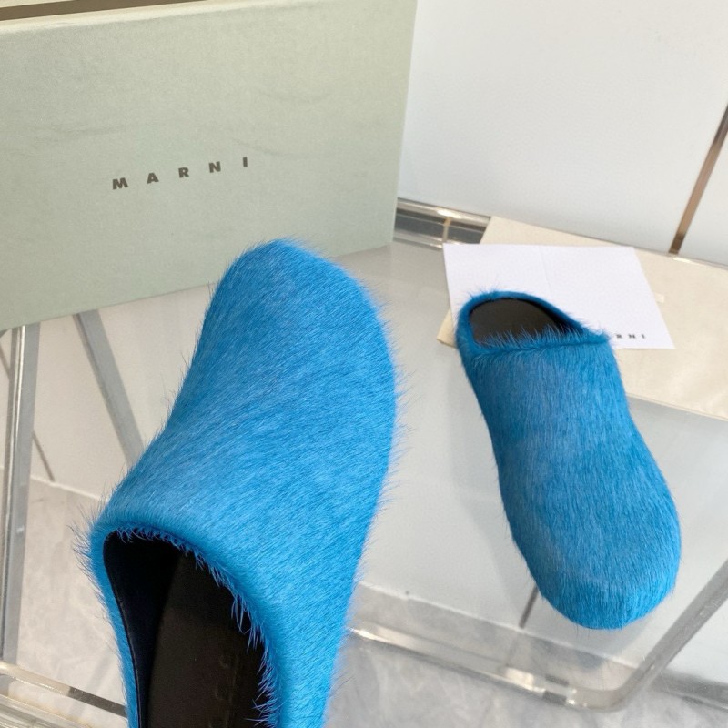 2024 Women Marni Blue Horsehair Slippers