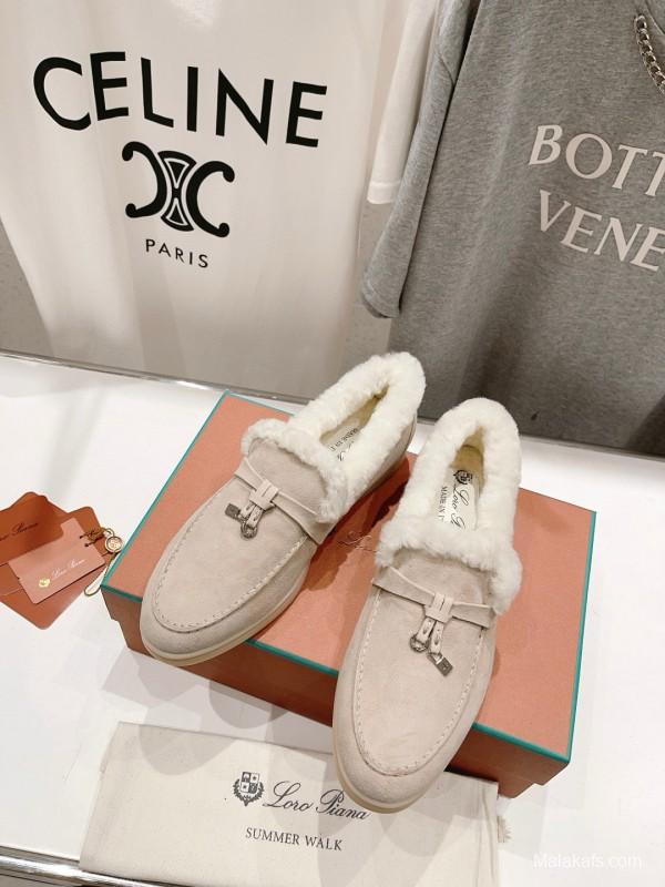 2024 Unisex Le Parmentier Beige Suede Sheepskin Loafers MJ00300