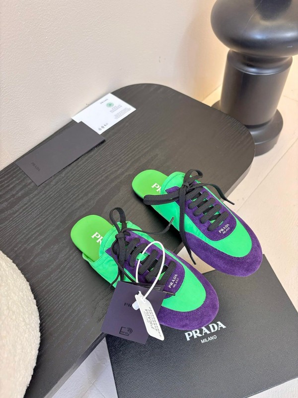 2025 Women Prada Green Purple Suede Sneakers