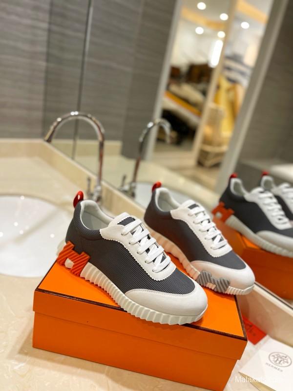 2024 Unisex Hermès Black White Imported Silk Sheepskin Imported Suede Casual Sneakers MJ00320