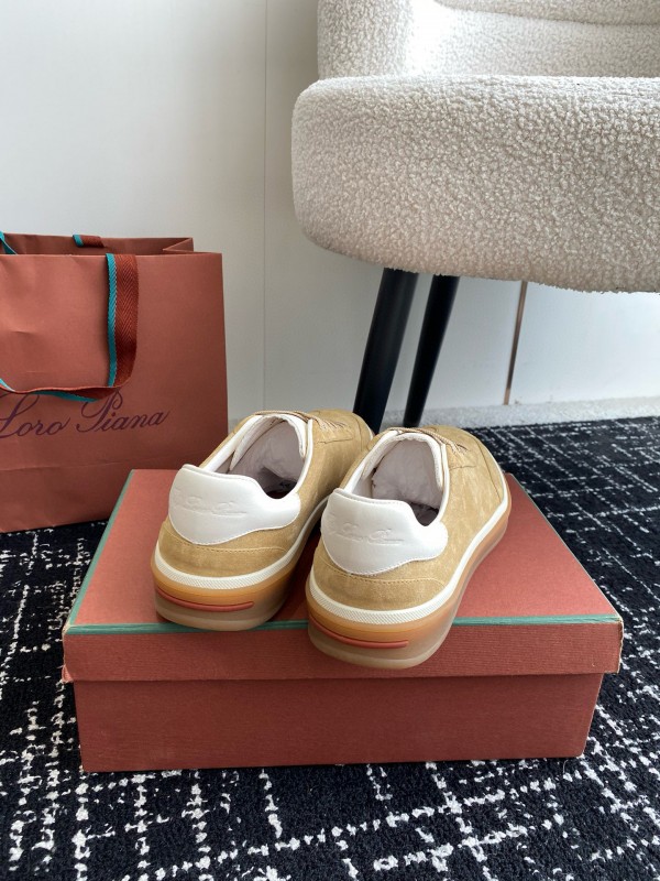 2024 Unisex Loro Piana Beige White Leather Suede Casual Shoes MJ00320