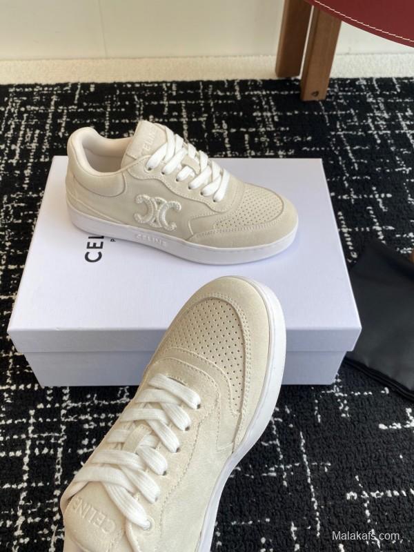 2025 Women Celine Beige Canvas Sneakers CELINE Embroidered Logo