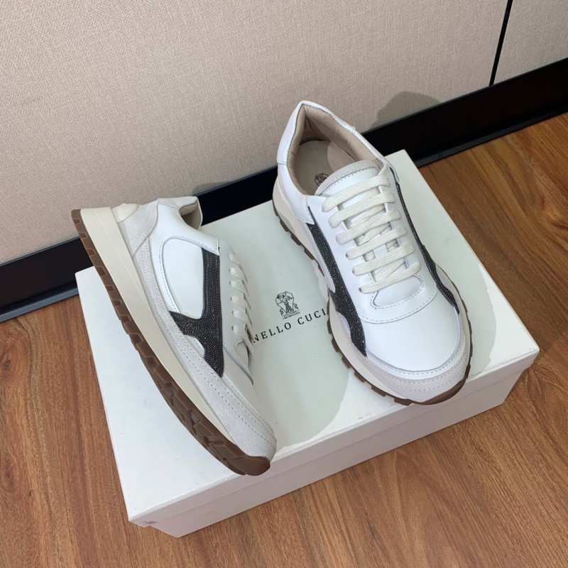 2025 Unisex Brunello Cucinelli White Grey Leather Suede Sneakers LY