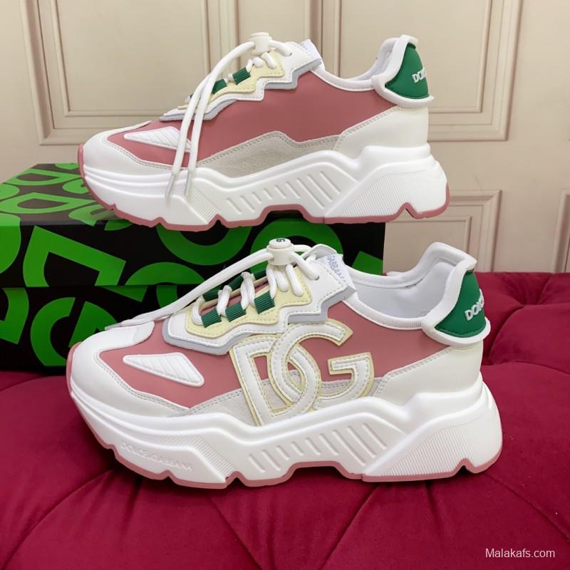 2025 Women Dolce & Gabbana White Pink Green Leather Sneakers LY00330(F)