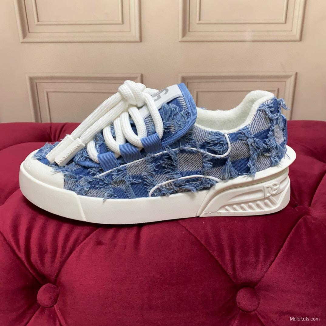 2024 Women Dolce & Gabbana Blue Denim Canvas Sneakers