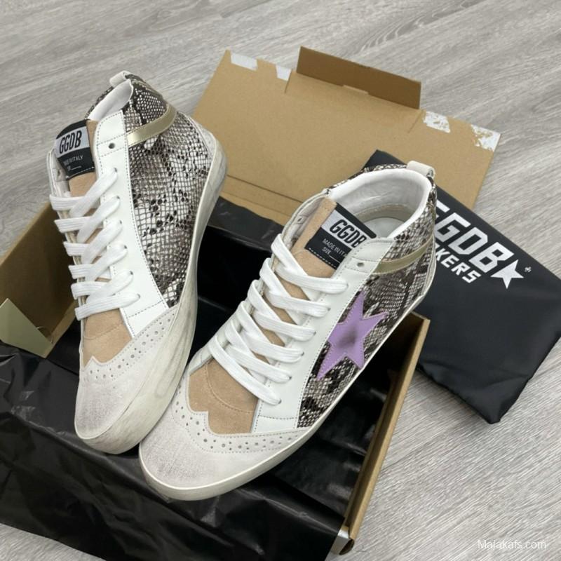 2024 Unisex GGDB White Purple Snake Leather High Top Sneakers MJ00300
