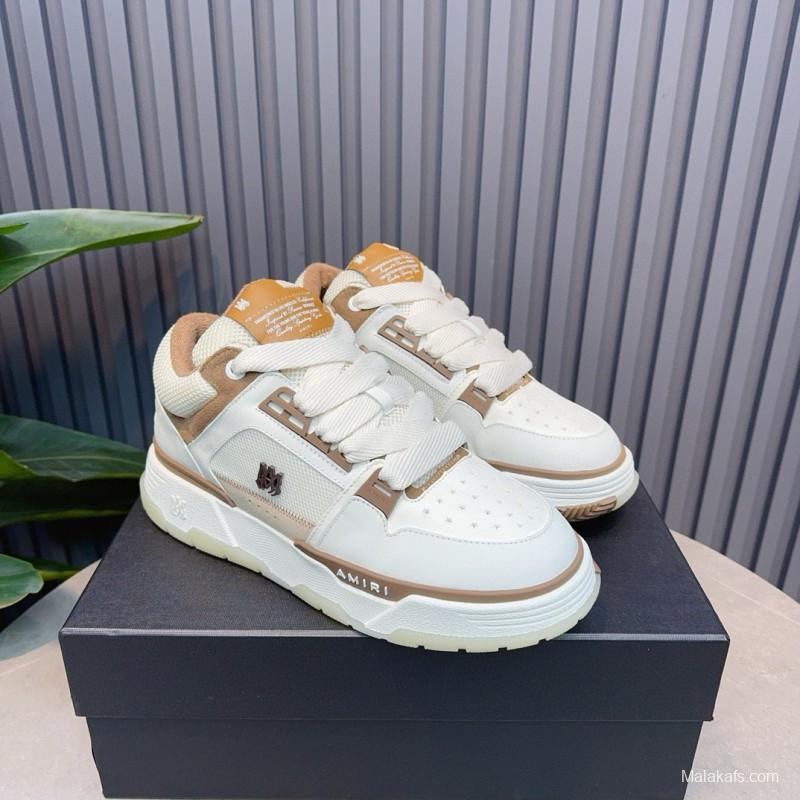 2024 Unisex Amiri White Beige Leather Mesh Sneakers MJ00360