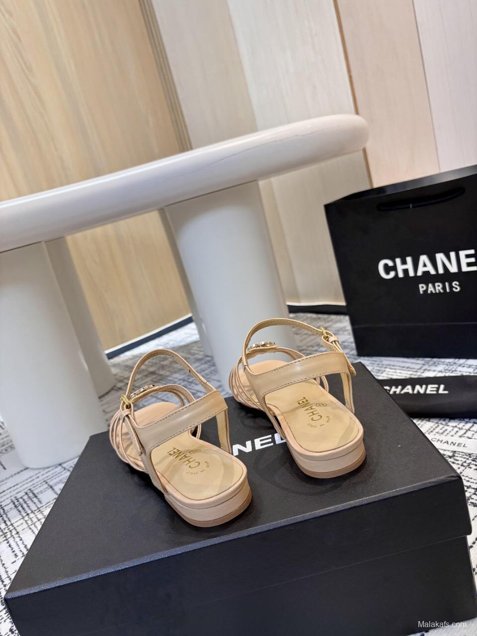 2025 Women Chanel Beige Leather Sandals LY00270