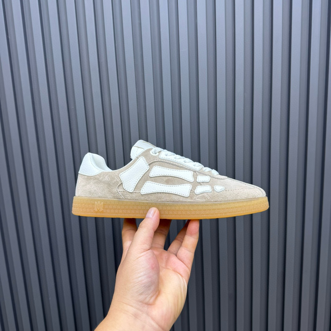 2024 Unisex Amiri Beige White Suede Leather Sneakers MJ00300