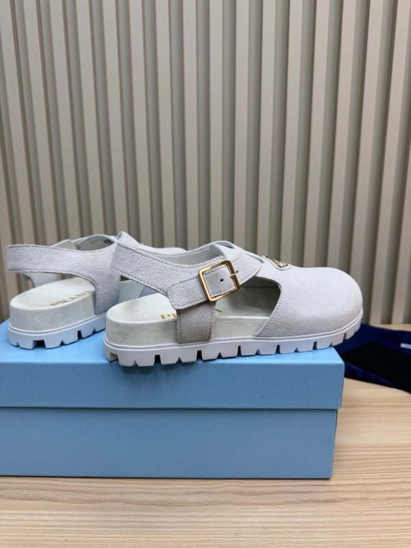 2025 Women Prada White Suede Sandals LY00280
