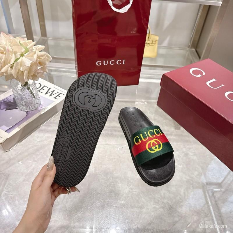 2025 Gucci Green Red Black Rubber Slippers