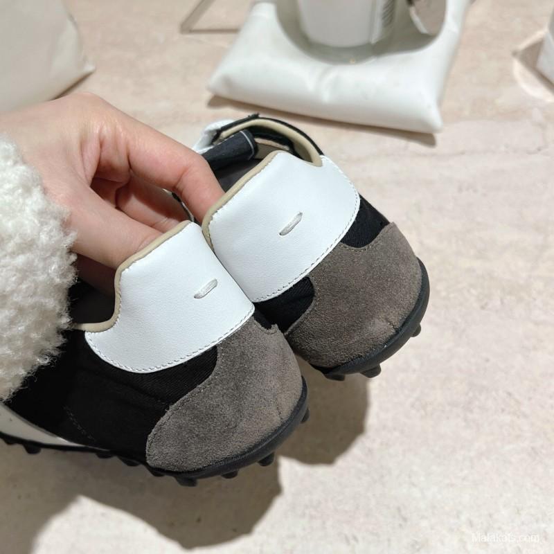 2025 Unisex MM6 Maison Margiela Black White Leather Canvas Sneakers