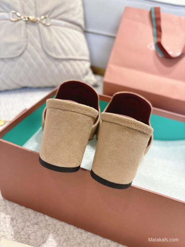 2025 Women LP Beige Suede Heeled Sandals