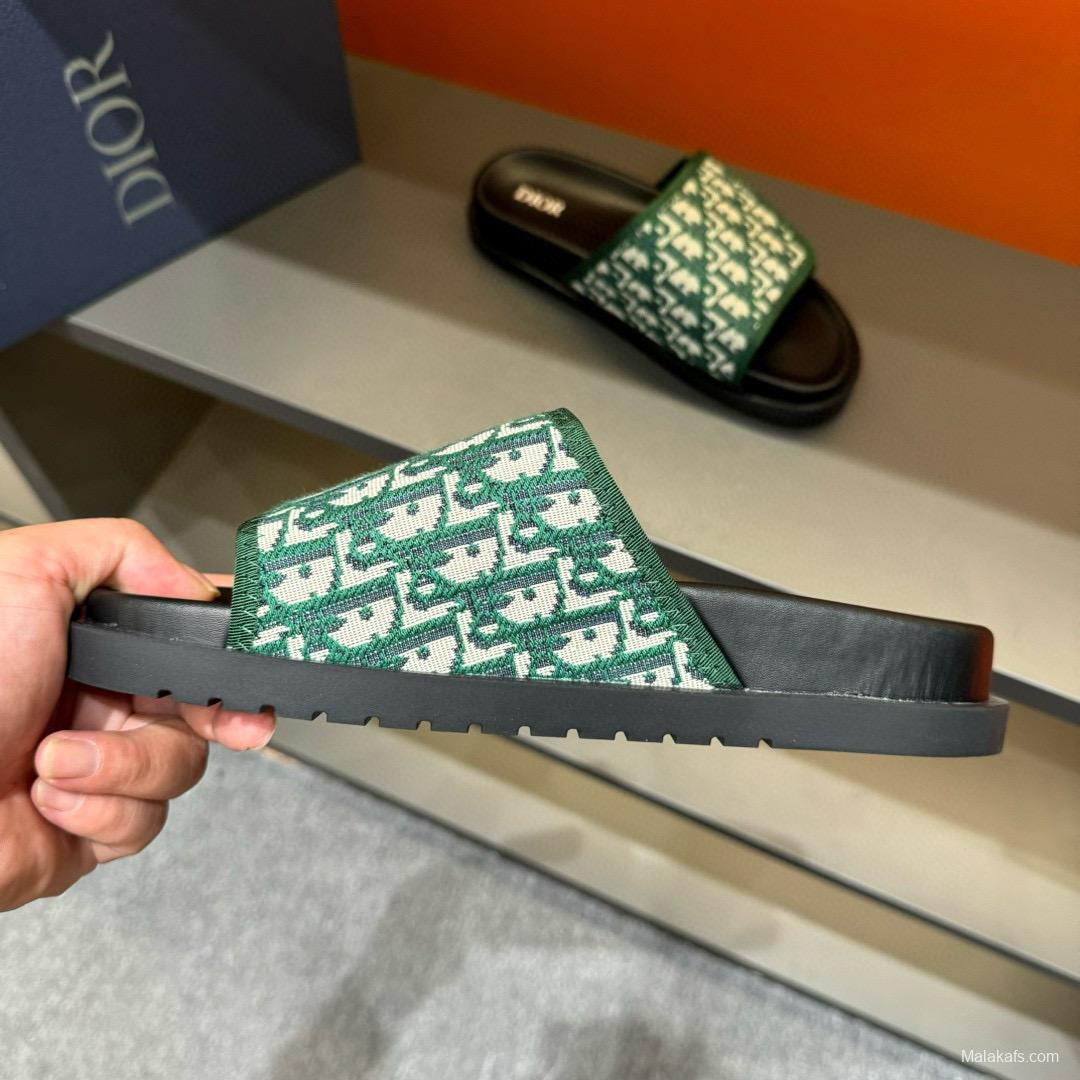 2024 Slippers Dior Green Canvas Slippers MJ00180