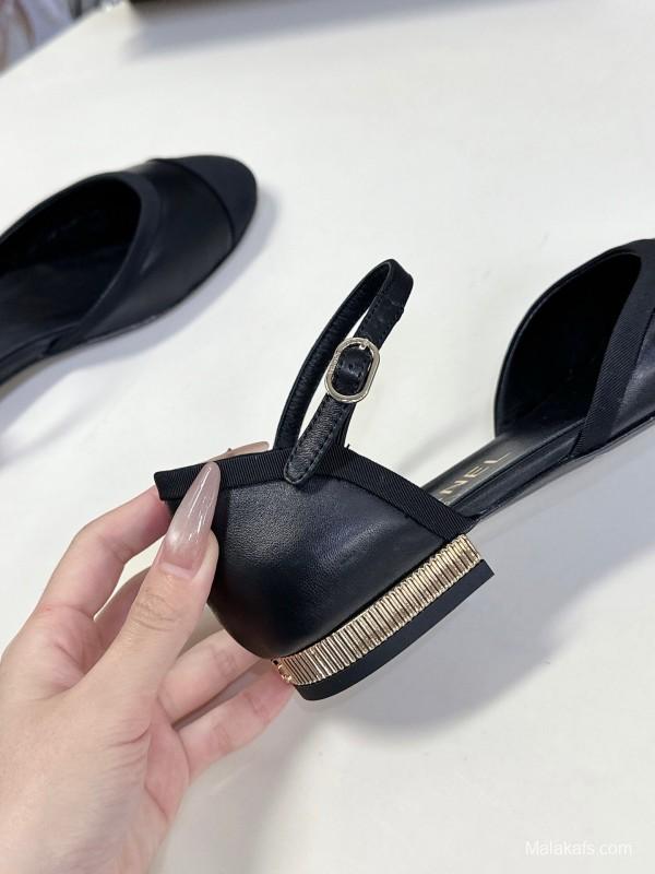 2025 Women Chanel Black Lambskin Sandals KFY00270