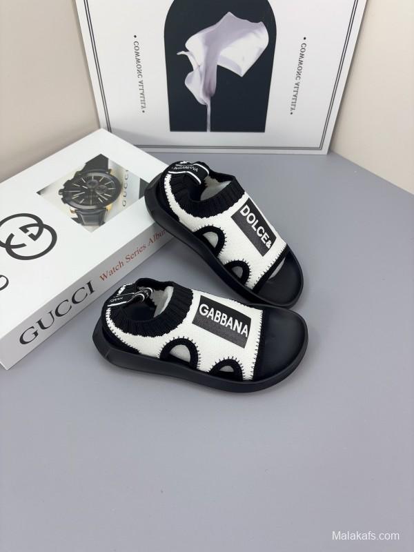 2025 Kids Dolce & Gabbana Pink Black White Knit Sandals