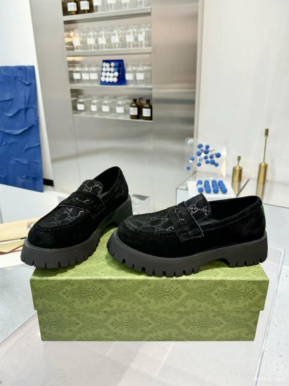 2024 Women Gucci Black Suede Leather Loafers MJ00320