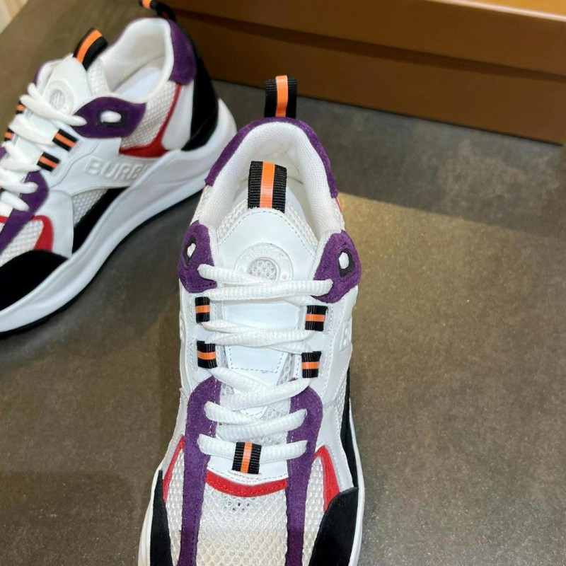 2025 Unisex Burberry Black White Red Purple Suede Leather Mesh Chunky Sneakers MJ00380