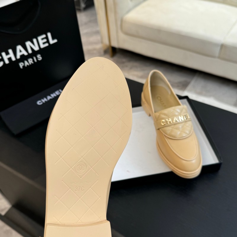 2025 Women Chanel Beige Leather Loafers KFY00310