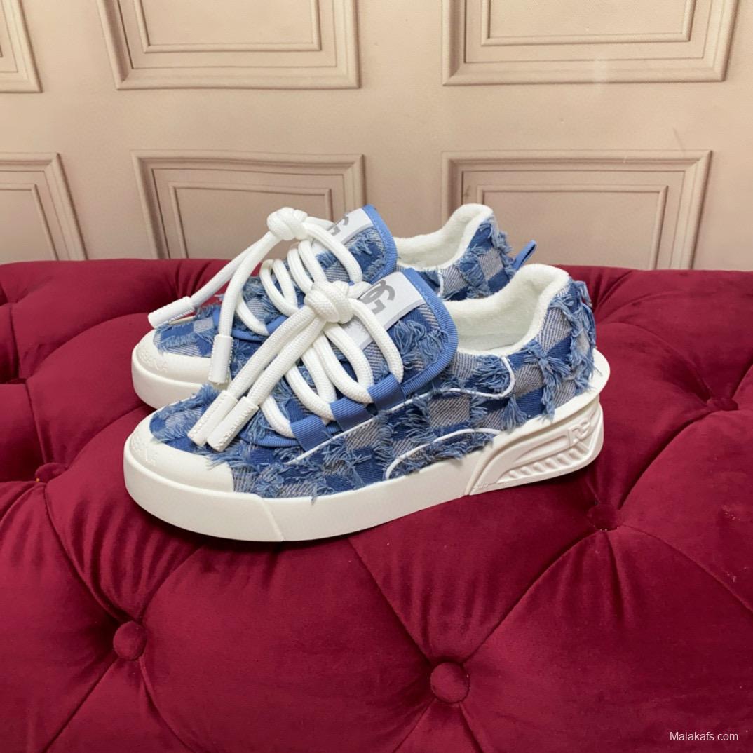 2024 Women Dolce & Gabbana Blue Denim Canvas Sneakers