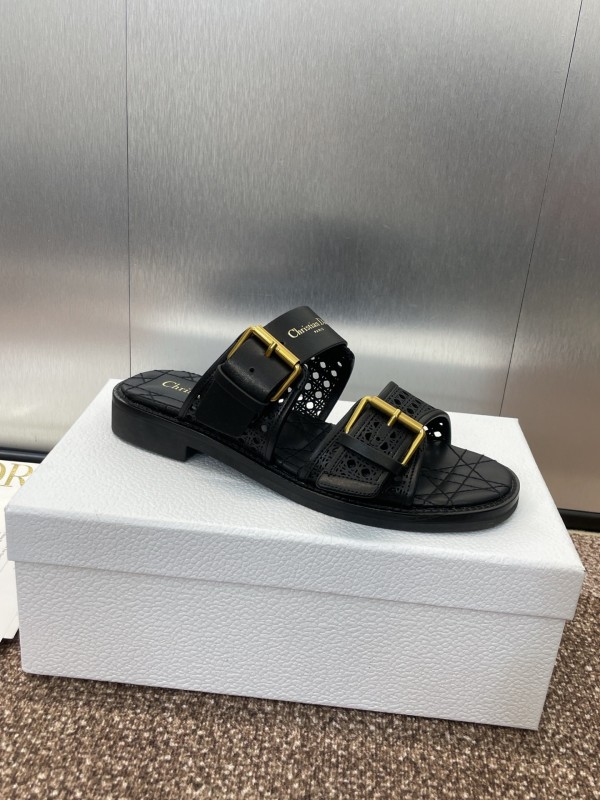 2025 Women Dior Black Leather Sandals Buckle LY00300