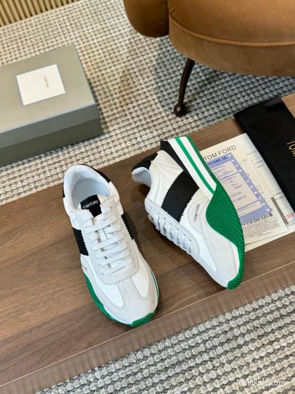 2025 Unisex TOM FORD White Black Green Leather Suede Sneakers LY00360(F)/LY00370(M)